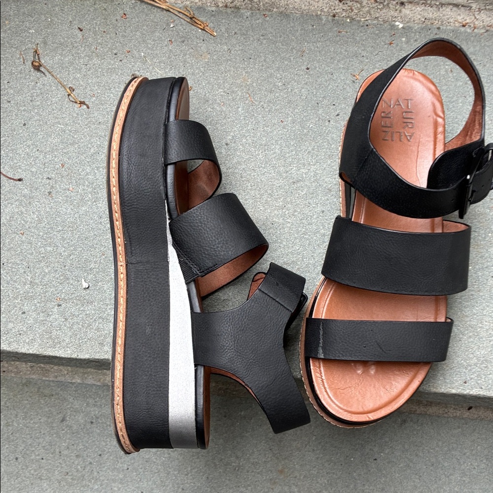 Naturalizer Black and Silver Platform Sandals